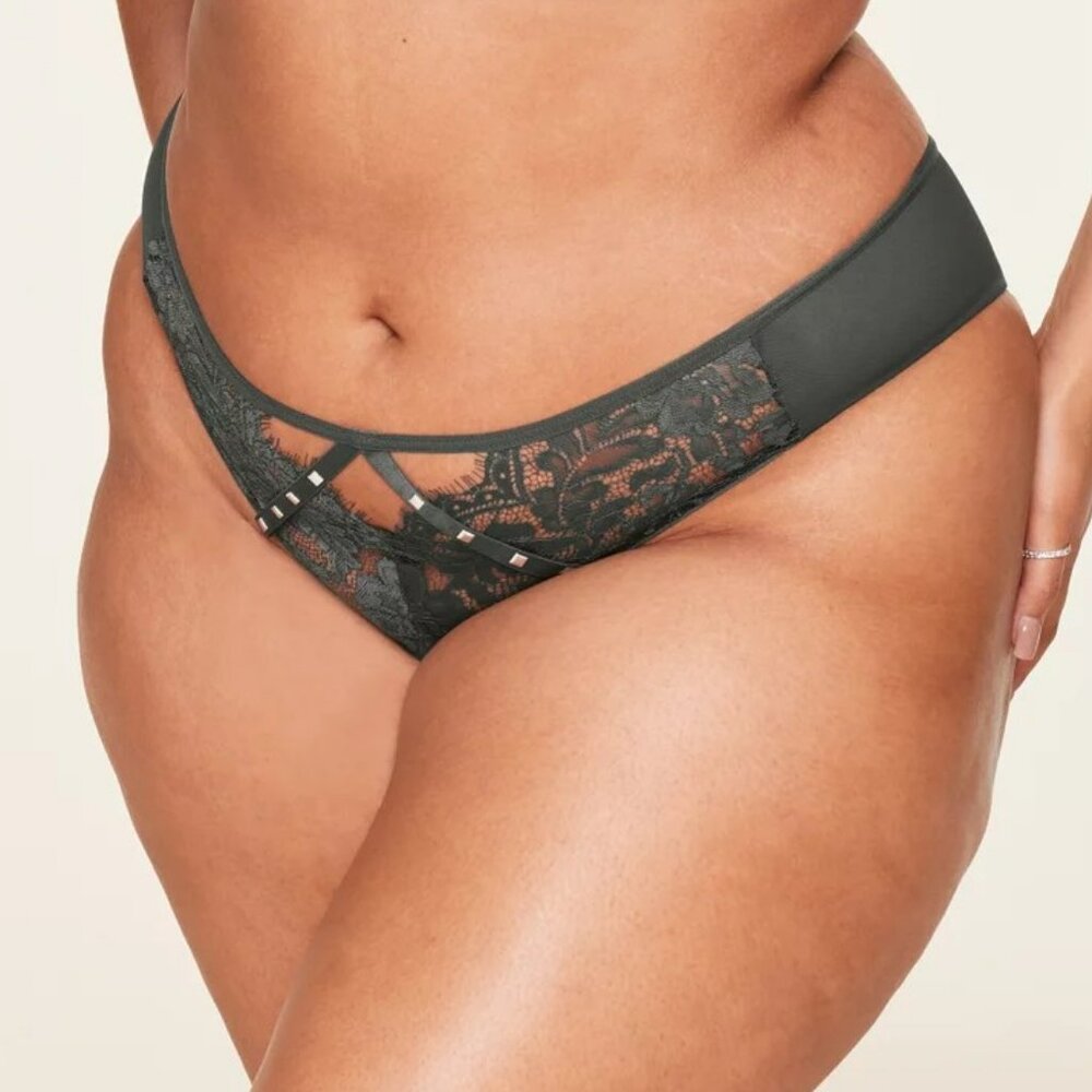 Adore Me Emmeline Unlined Panty Grey Lace & Studs Plus Size 2x New with Tags